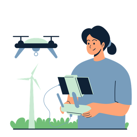 Female farmers use drone technology  Illustration