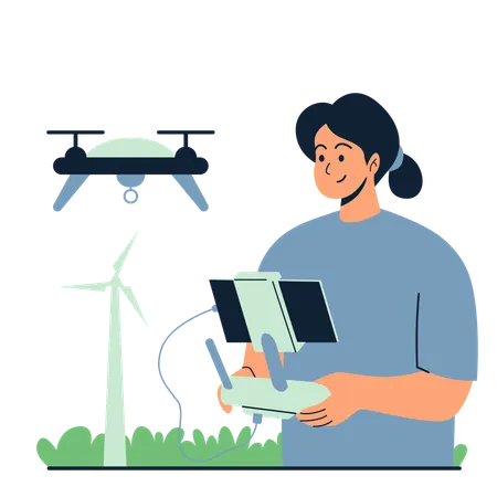 Female farmers use drone technology  Illustration