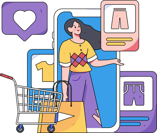 Female fashion blogger trying on clothes  Illustration