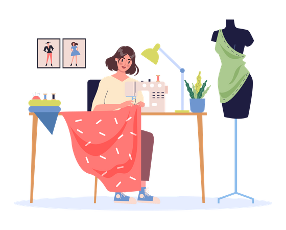 Female fashion designer at her work place  Illustration