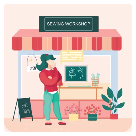 Female Fashion designer giving sewing sale  Illustration