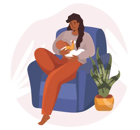 Female Feeding Baby Illustration
