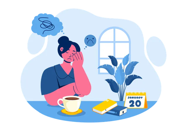 Female feeling mental sadness due to blue monday  Illustration