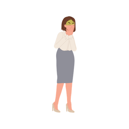 Female Feeling Nauseous And Ready To Vomit Due To Unpleasant Odor  Illustration