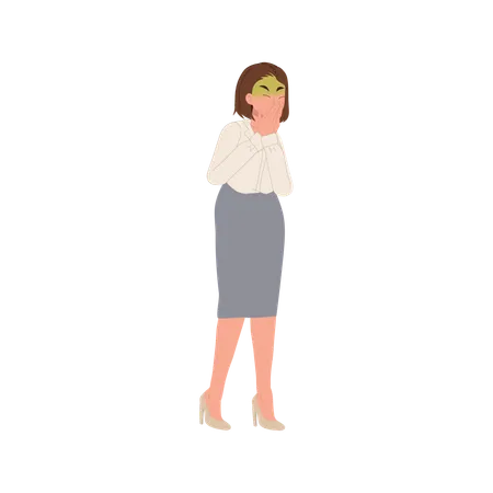 Female Feeling Nauseous And Ready To Vomit Due To Unpleasant Odor  Illustration