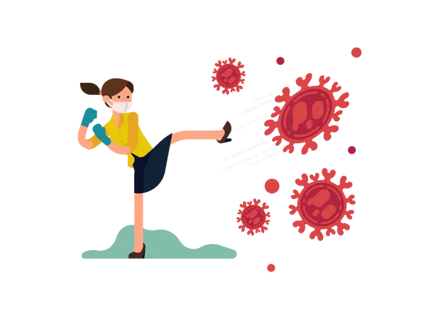 Female fighting against coronavirus wearing gloves and protective mask  Illustration