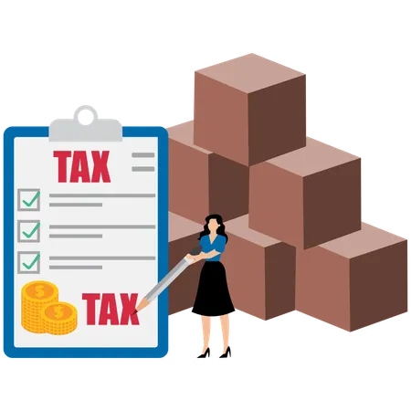 Female filling tax form  Illustration