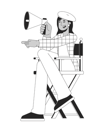 Female film director on chair with megaphone  Illustration