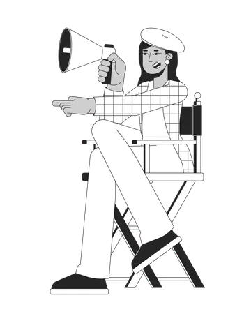 Female film director on chair with megaphone  Illustration