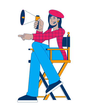 Female film director on chair with megaphone  Illustration