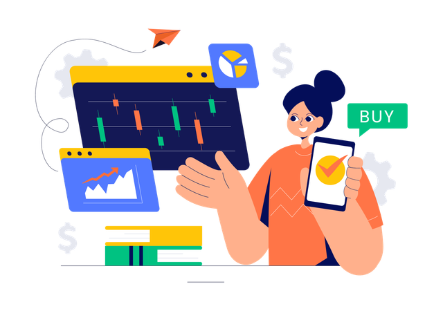 Female Financial Trader Analyzing Stock Market  Illustration