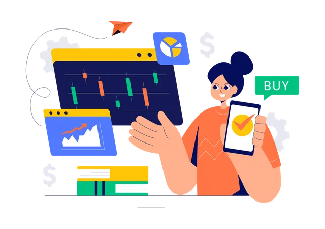 Female Financial Trader Analyzing Stock Market  Illustration