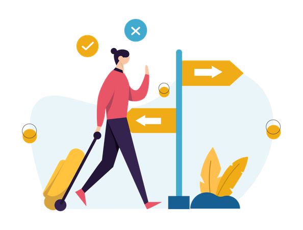 Female Finding Destination Using Sign Board  Illustration