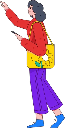 Female finding something with mobile  Illustration