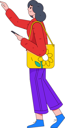 Female finding something with mobile  Illustration