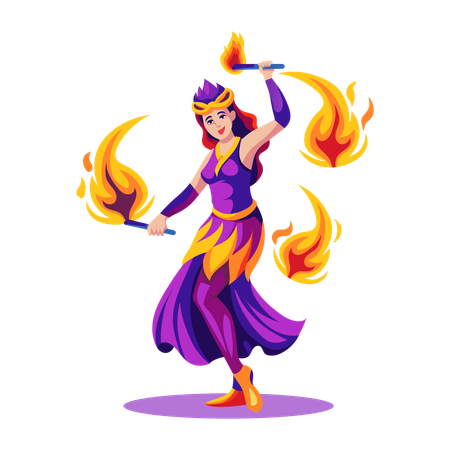 Female fire dancer dancing in circus  Illustration