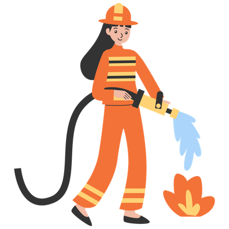 Female fire fighter doing Fire Rescue  Illustration