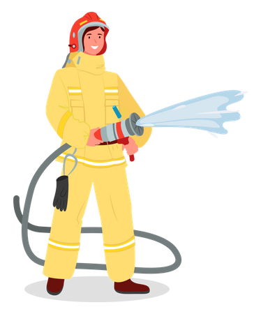 Female fire woman holding fire hose Illustration