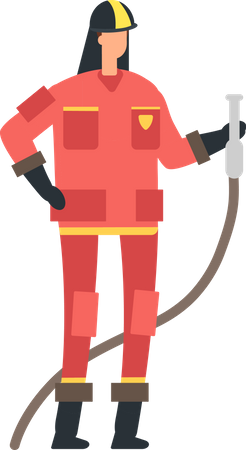 Female fire woman holding fire hose  Illustration