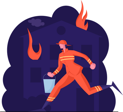 Female firefighter working at fire spot  Illustration