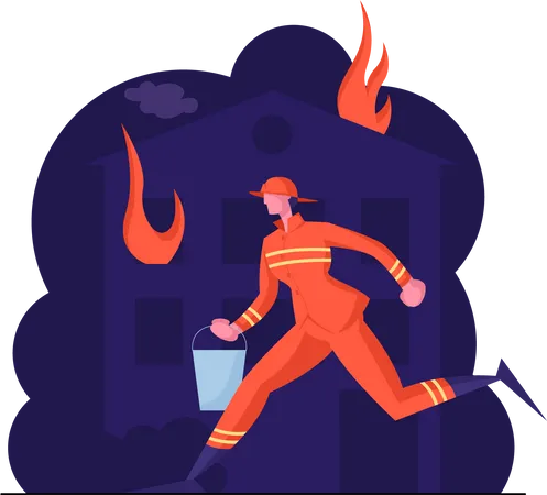 Female firefighter working at fire spot  Illustration