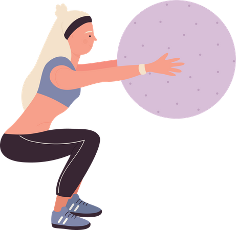 Female Fitness Consultant doing workout with gym ball  Illustration