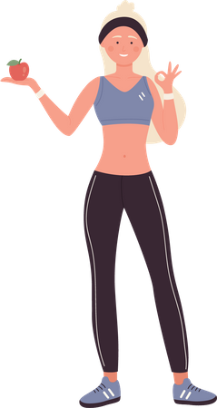 Female Fitness Expert holding apple  Illustration