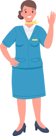 Female Flight Attendant Semi Flat Color Vector Character Posing Figure Full Body Person On White Gender Equality In Workplace Simple Cartoon Style Illustration For Web Graphic Design And Animation Illustration