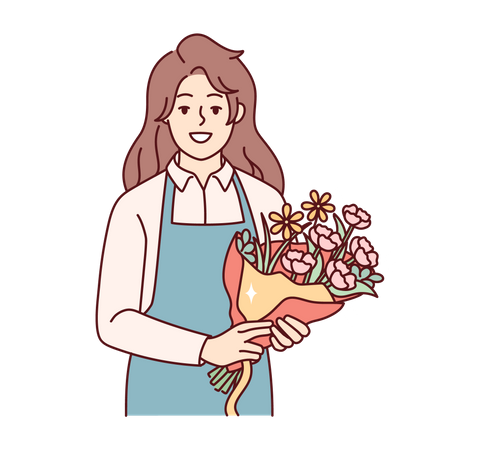 Female florist holding flower bouquet Illustration