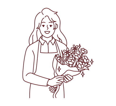 Female florist holding flower bouquet  Illustration