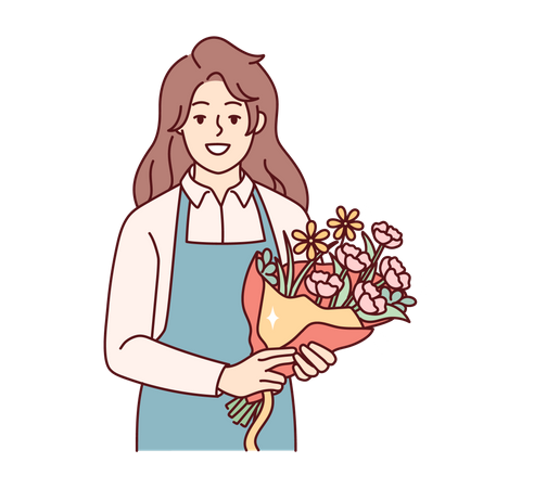 Female florist holding flower bouquet  Illustration