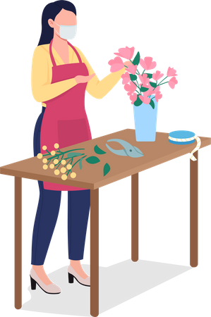 Female florist in face mask Illustration