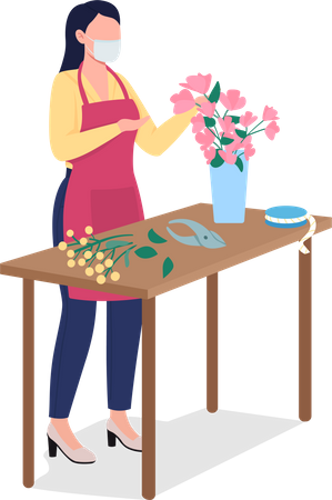 Female florist in face mask  Illustration