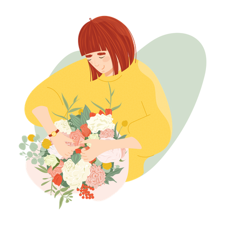 Female Florist selling bouquet  Illustration