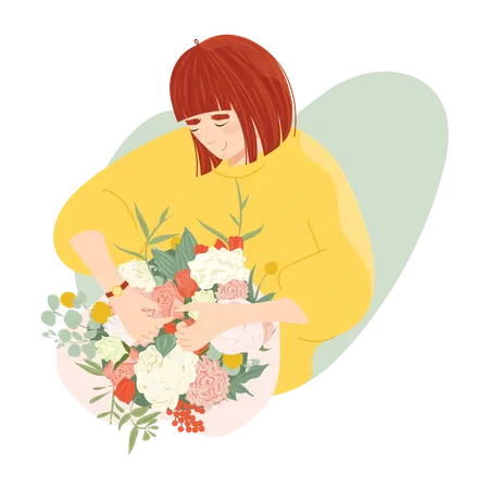 Female Florist selling bouquet  Illustration