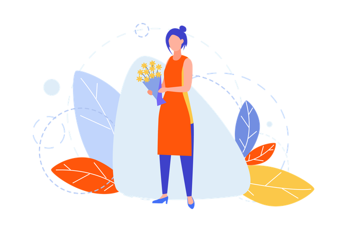 Female florist with bouquet of flowers  Illustration