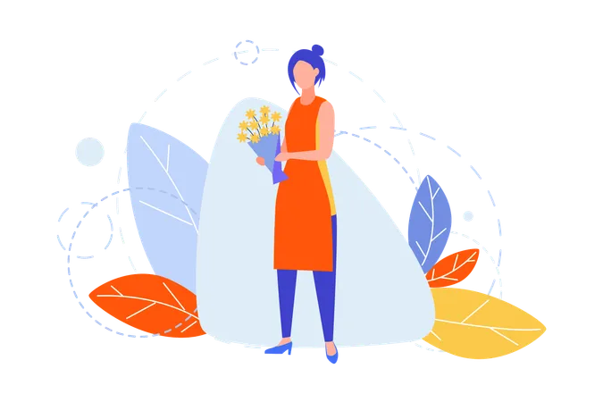 Female florist with bouquet of flowers  Illustration