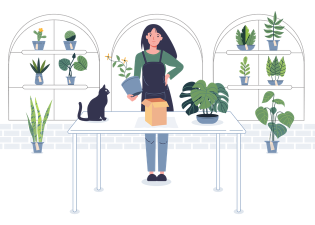 Female Flower Shop Owner  Illustration