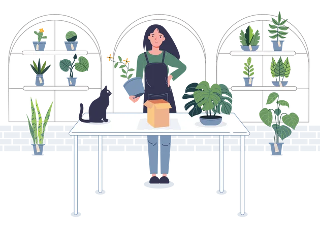 Female Flower Shop Owner  Illustration