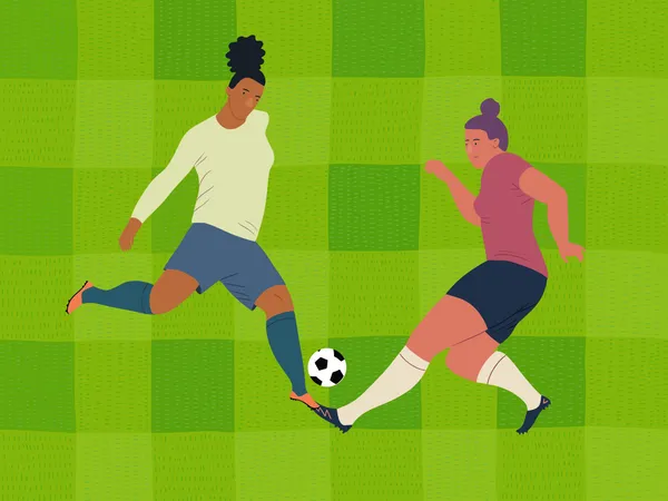 Female footballers playing Illustration