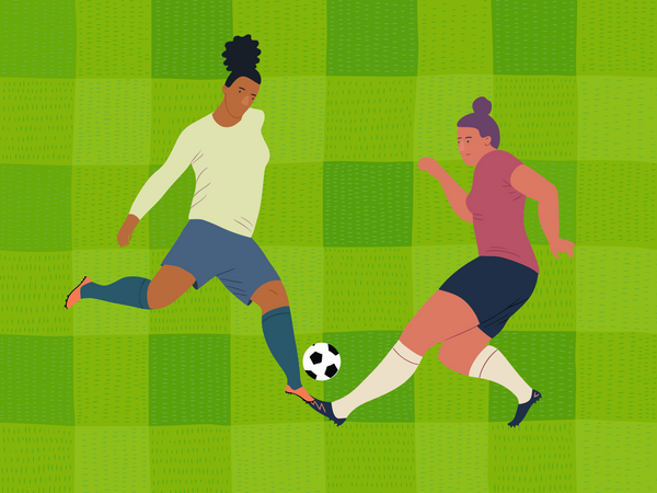 Female footballers playing  Illustration