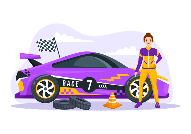 Female formula racing car driver  Illustration