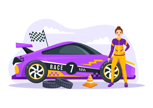 Female formula racing car driver  Illustration