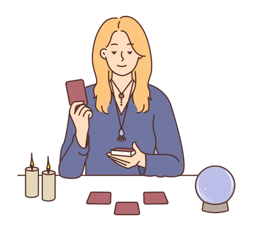Female fortune teller using cards Illustration
