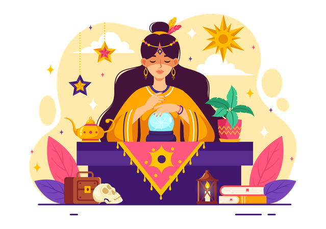 Female Fortune Teller with crystal ball  Illustration