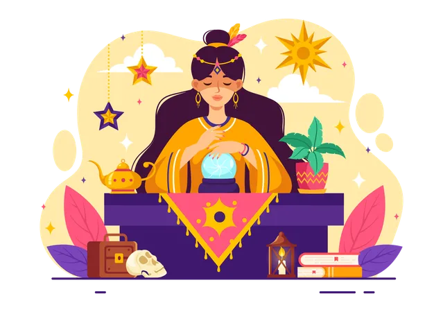 Female Fortune Teller with crystal ball  Illustration