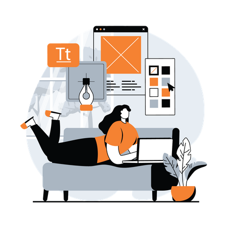 Female freelance designer working from home  Illustration