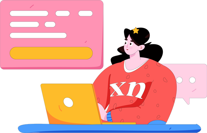 여성 프리랜서 개발자  일러스트레이션