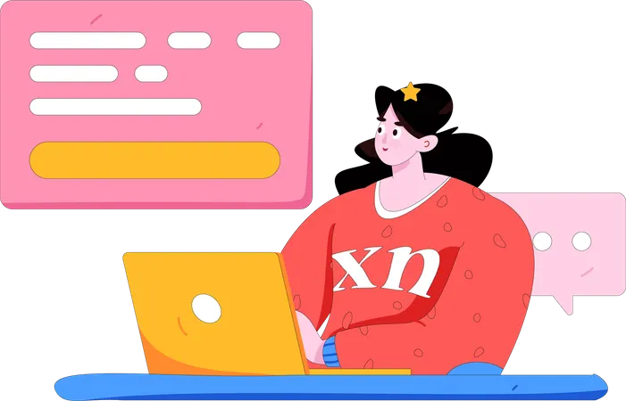 여성 프리랜서 개발자  일러스트레이션