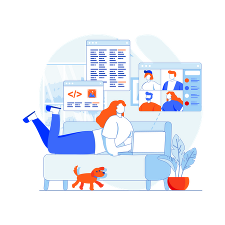 Female freelance developer working from home  Illustration